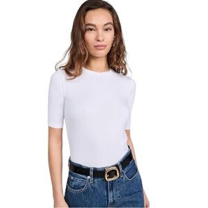 L'AGENCE Women's Saundra Crew Neck 1/2 Sleeve Tee Sz L